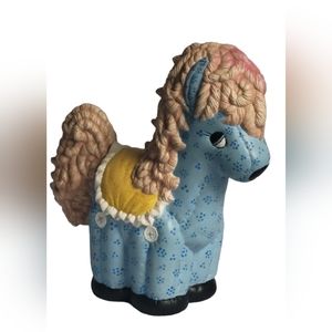Handpainted light blue ceramic puffy horse